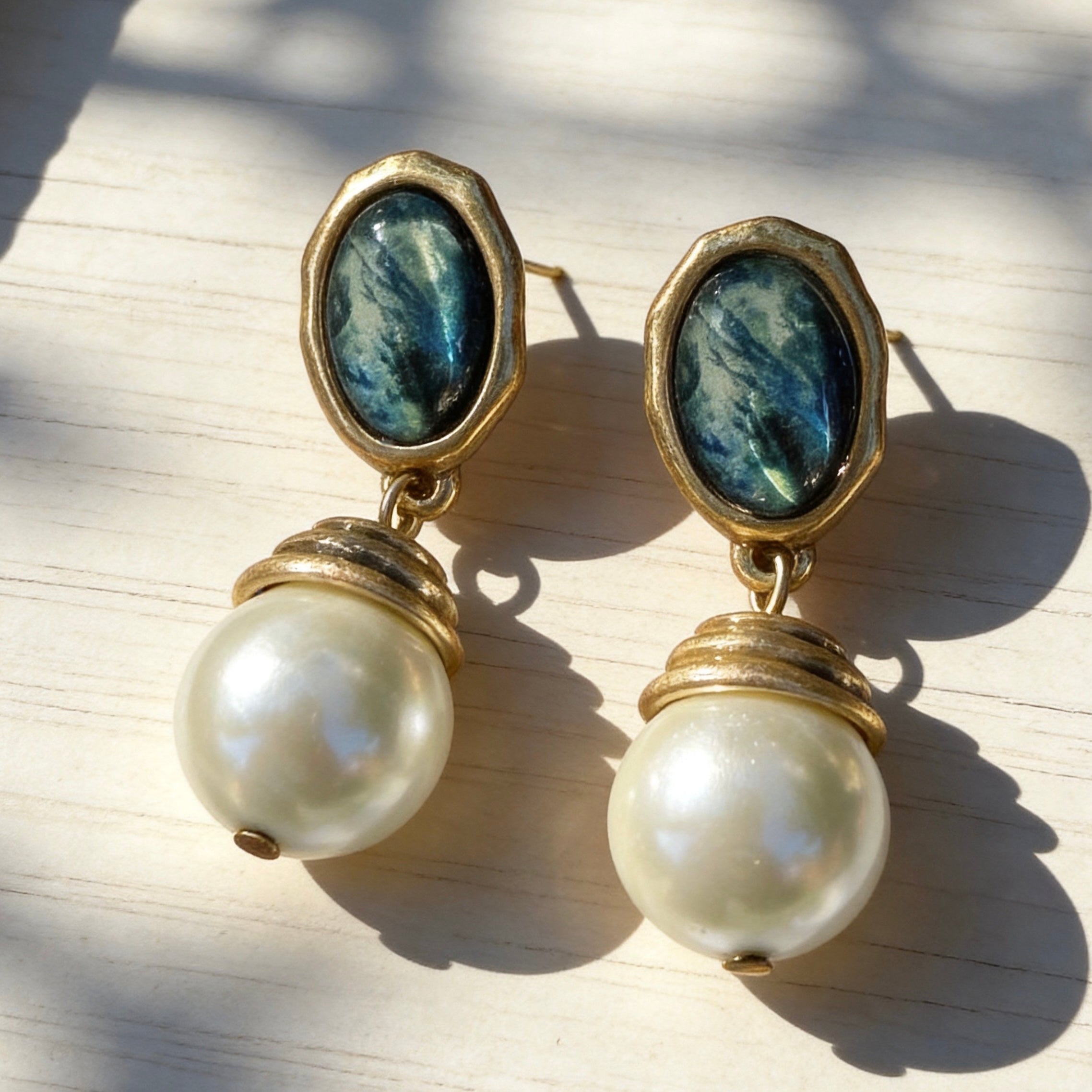 Antique Lapis Pearl Drop Earrings