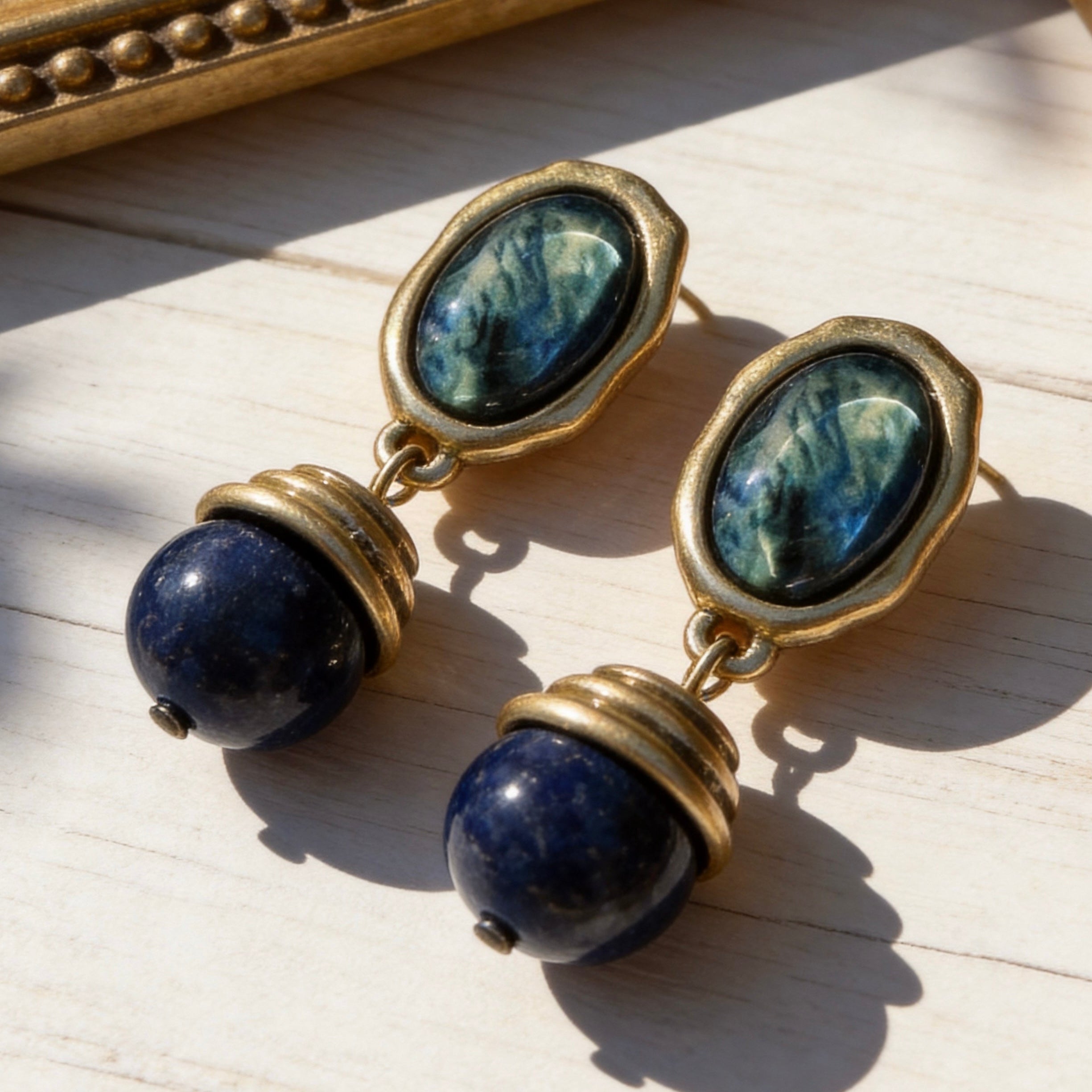 Antique Lapis Pearl Drop Earrings