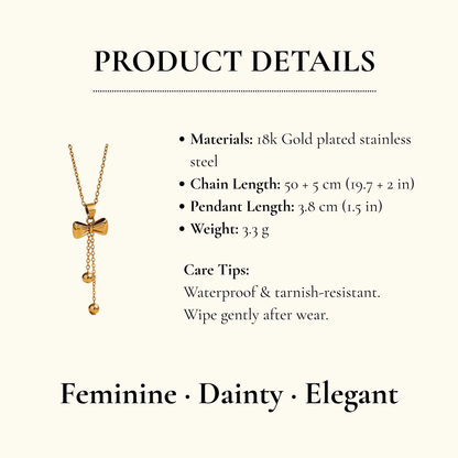 Gold Bow Tassel Pendant Necklace