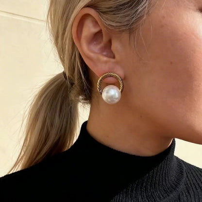 Vintage Twisted Gold Pearl Studs