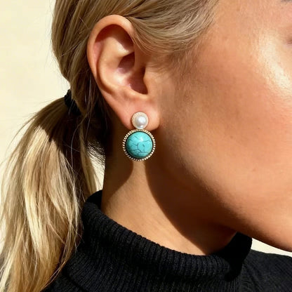 Turquoise & Pearl Stud Earrings