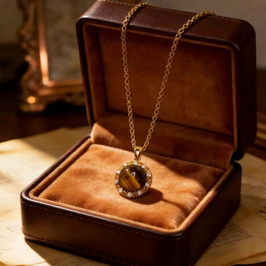 Tiger Eye Crystal Halo Pendant Necklace