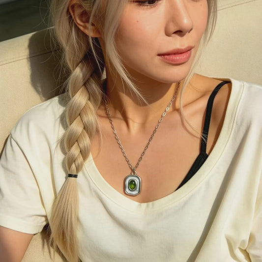 Green Gemstone Square Pendant Necklace