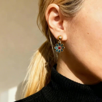 Blue Flower Drop Earrings