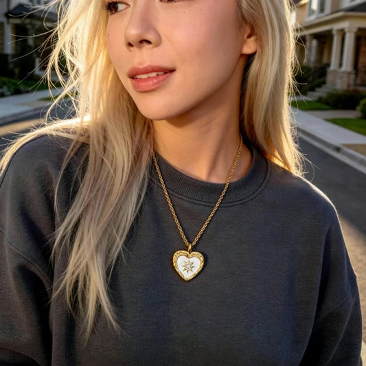 Gold Heart Sun Pendant Necklace