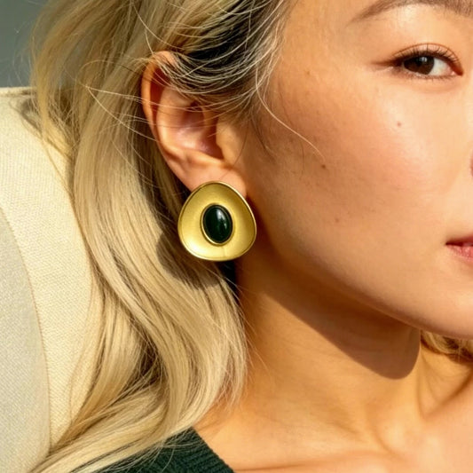 Green Stone Stud Earrings