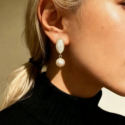 Baroque Pearl & Oval Shell Drop Earrings