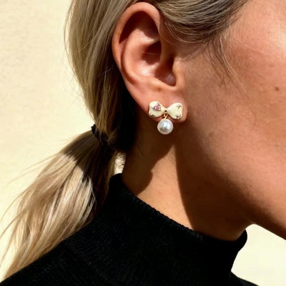 Pearl Bow Drop Earrings