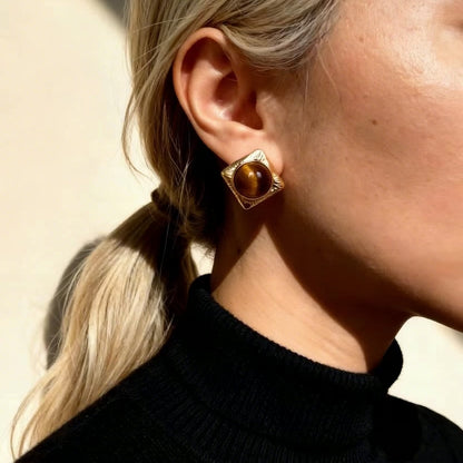 Square Tiger Eye Stud Earrings