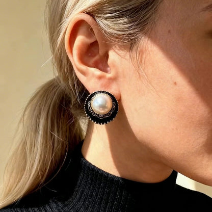 Vintage Black Gold Pearl Studs