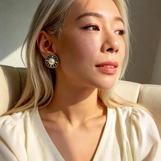 Vintage Pearl & Crystal Stud Earrings