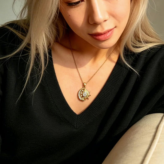 Sun & Moon Crystal Pendant Necklace