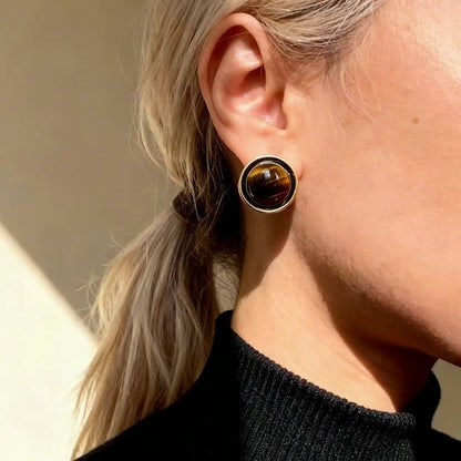 Vintage Tiger Eye Stud Earrings