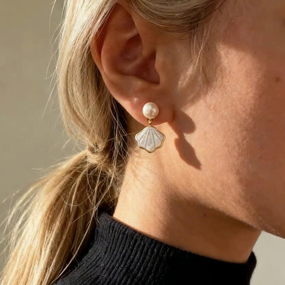 Pearl & Iridescent Shell Drop Earrings
