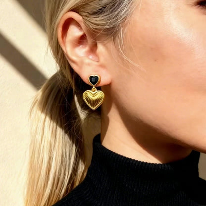 Gold Heart Drop Earrings