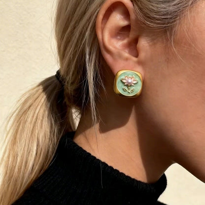 Green Jade Blossom Pearl Earrings