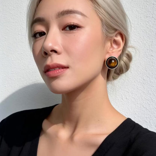 Vintage Tiger Eye Stud Earrings