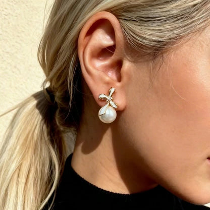 Bow Pearl Baroque Drop Earrings