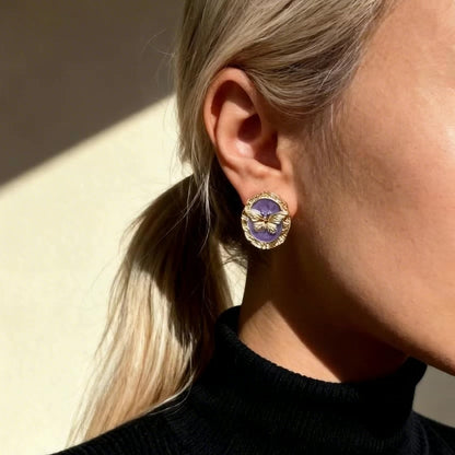 Vintage Purple Cameo Butterfly Earrings