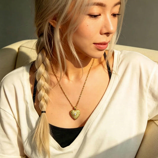 Gold Heart Textured Pendant Necklace