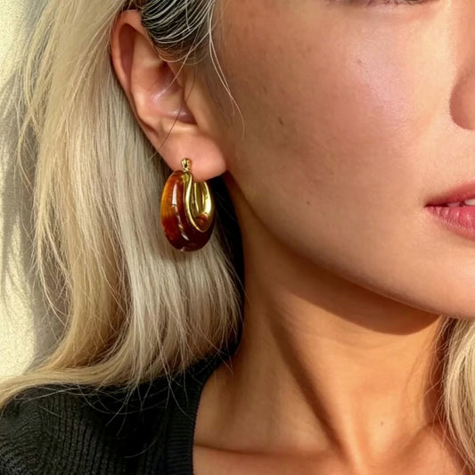 Retro Amber Hoop Earrings