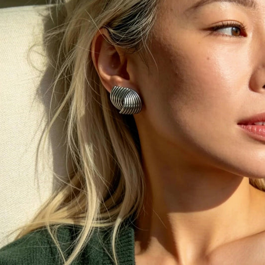 Curved Ribbed Stud Earrings