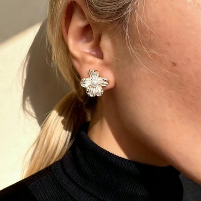 Floral Pearl Stud Earrings